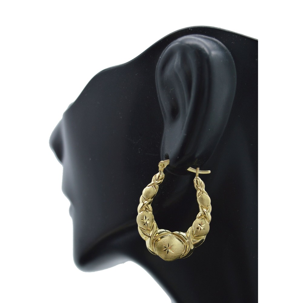 Real 10K Yellow Solid Gold Love Heart Hugs & Kisses Hoop Earrings 27.9 mm 2.0 gr